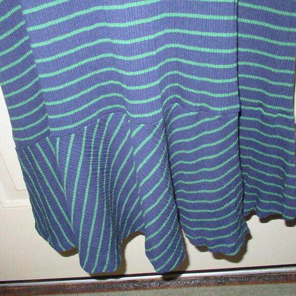 Anthropologie Maeve Flores Green Blue Ribbed Striped V neck Midi Dress Large - Picture 3 of 7